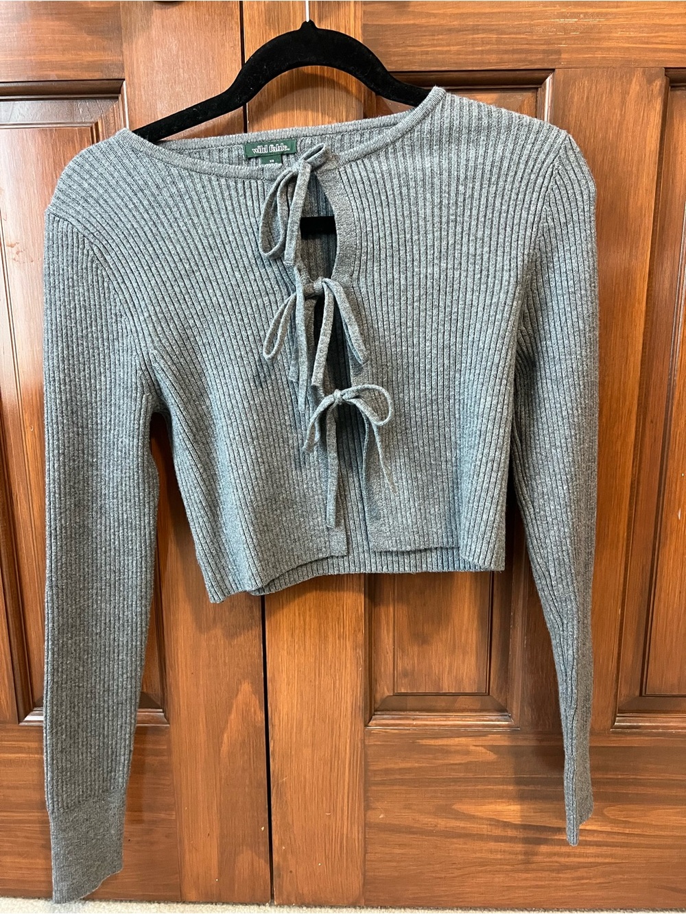 wild fable Gray Ribbed Tie-Front Cropped Cardigan